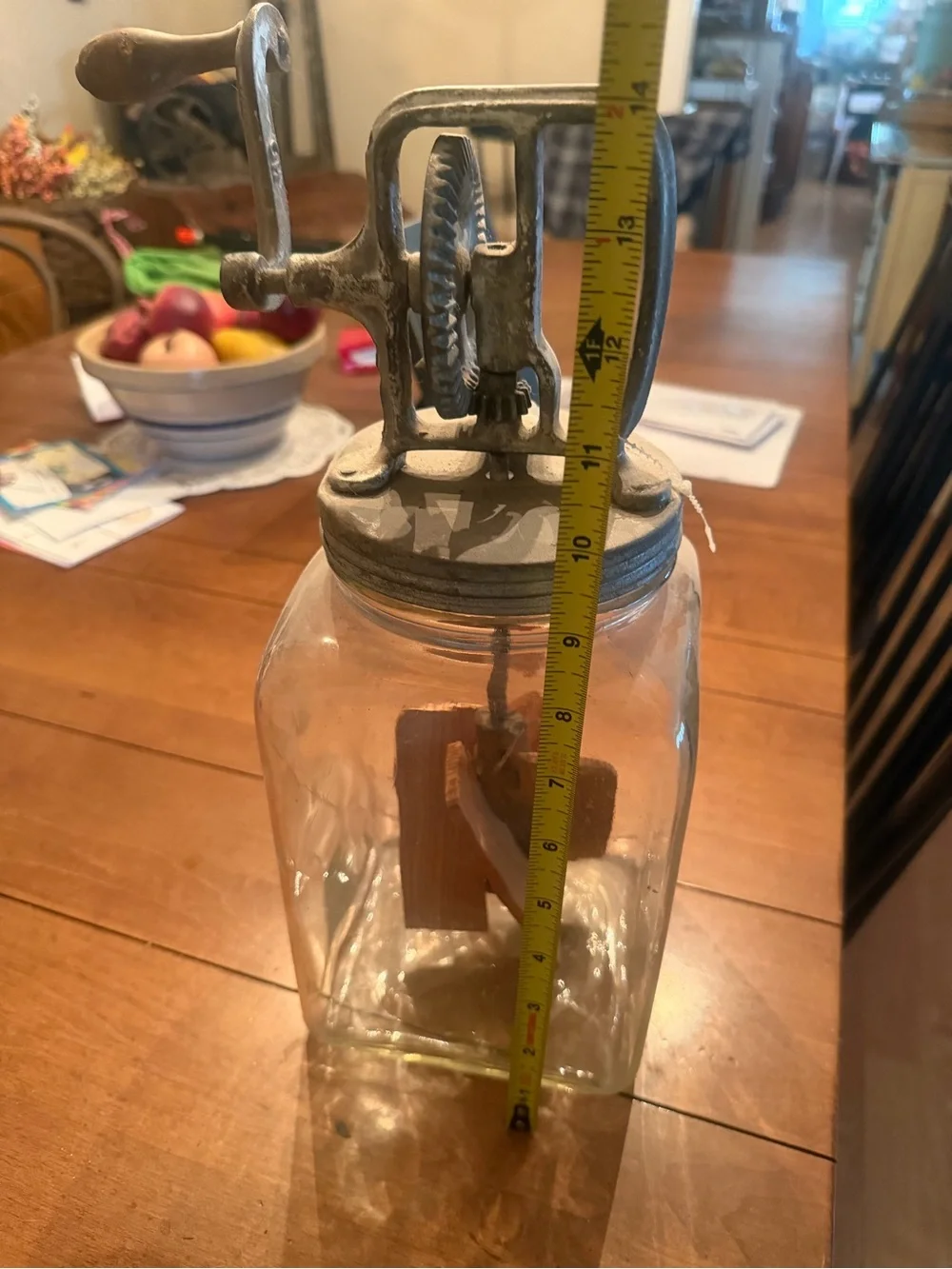Antique Hand Crank Butter Churn Jar - Glass with Metal Lid